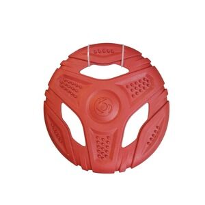 Wag‎ N' Woof Pet Toy Dog 9in Red New Tug Toss Fetch Flying Disc Handle Toy